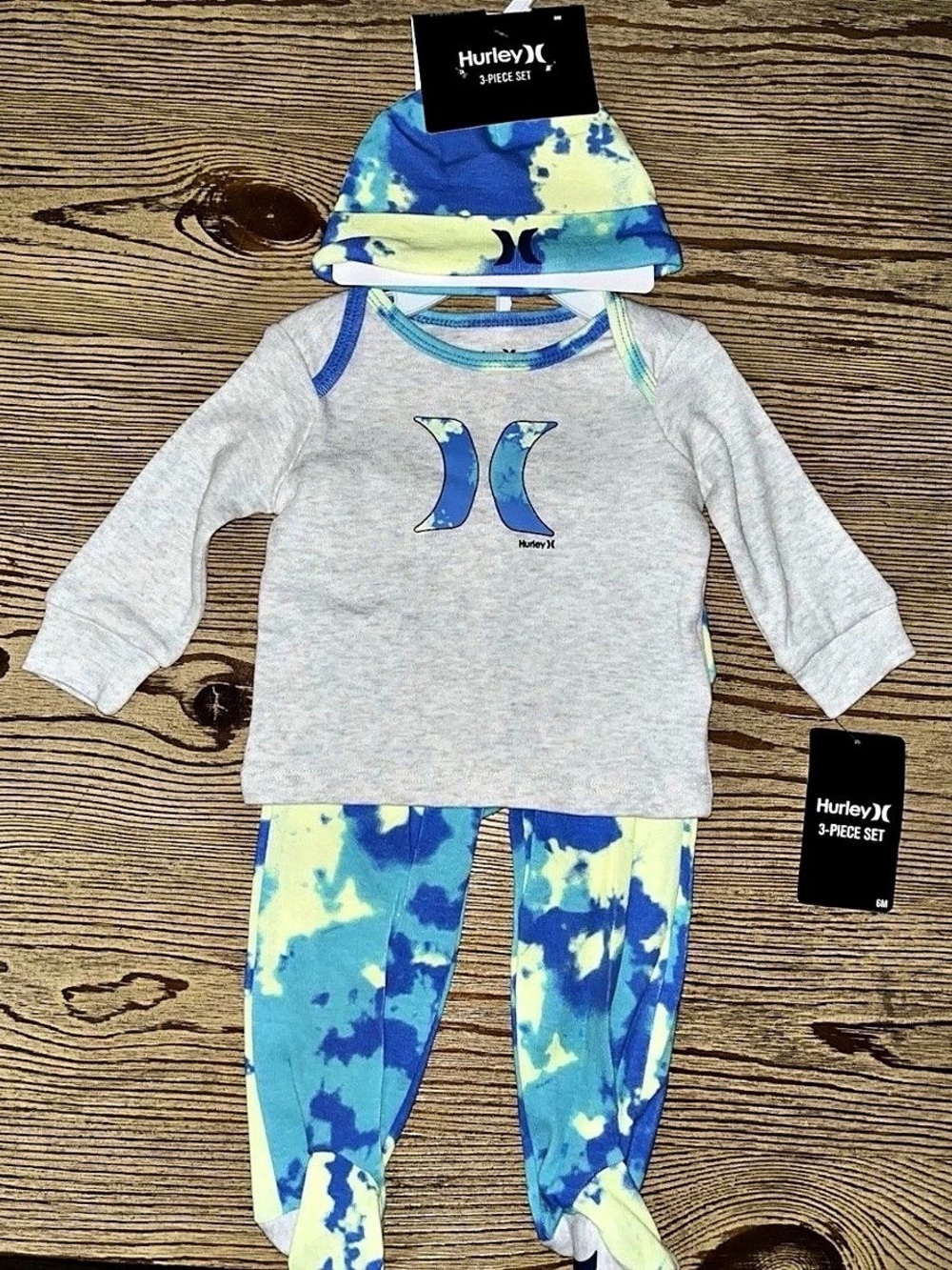 Hurley Tie-Dye 3-Piece Set in Blue & Green Baby 9 M